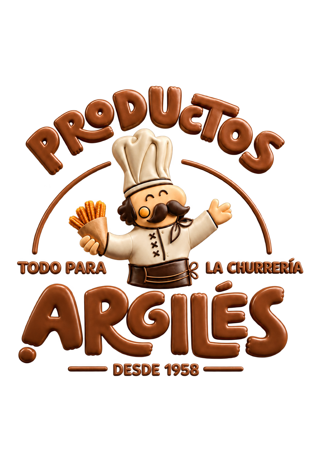 Logotipo 3D de Productos Argilés: todo para la churrería, desde 1958
